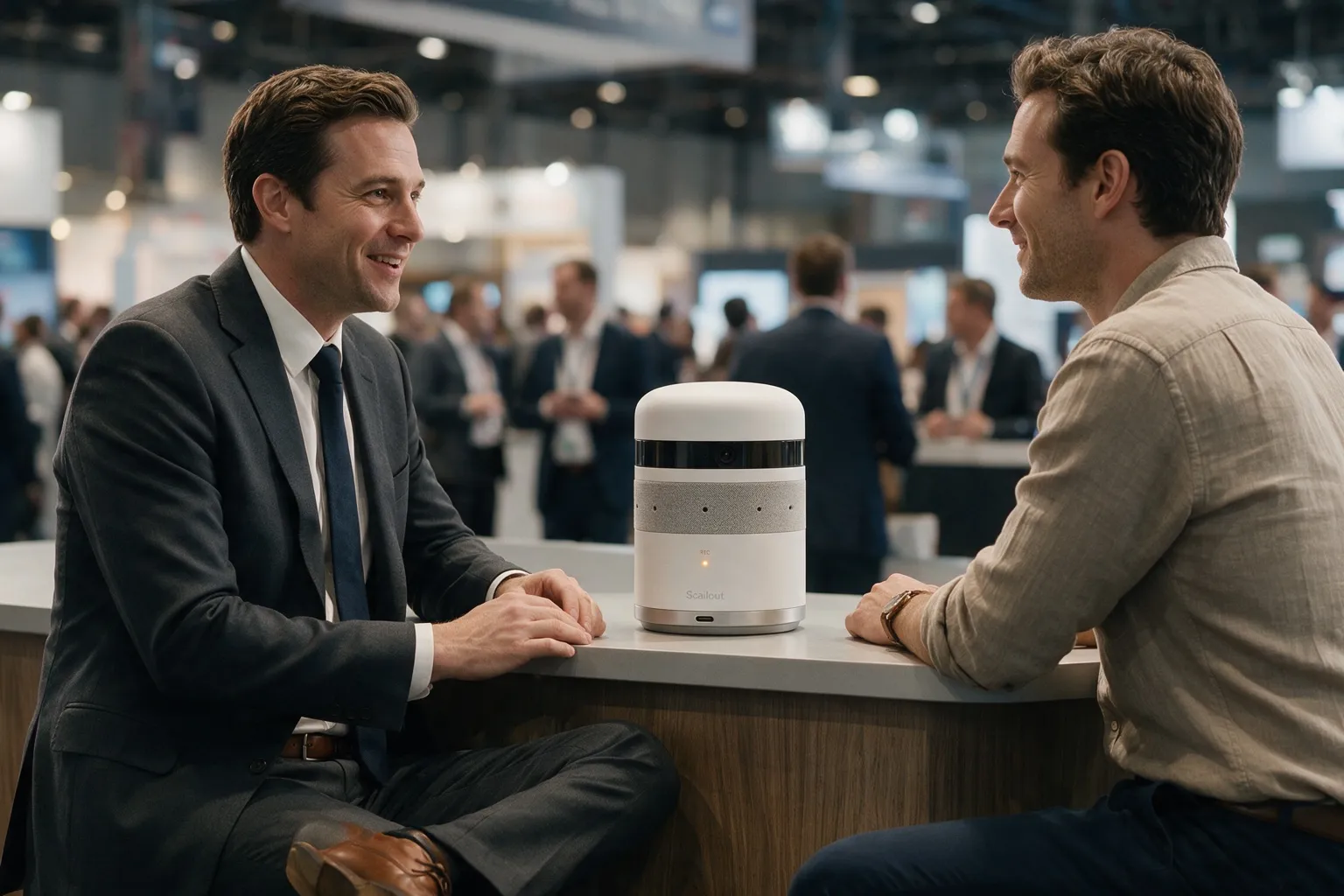 At conversational distance a visitor fills few enough pixels that face recognition distance runs out first